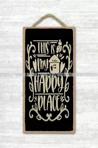 home kitchen wall lodge cafes this is my happy place typography art wood sign - Picture 1 of 2