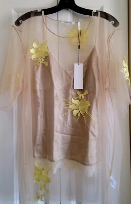 Helmut Lang Orchid-Embroidered Tulle Blouse Women's Medium MSRP: $495 - Image 1 of 4