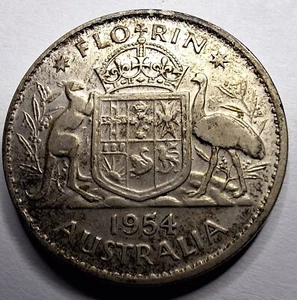 Australia 1954 Florin AND 1966 50 Cents World Silver Coins, Elizabeth II. - Picture 1 of 4