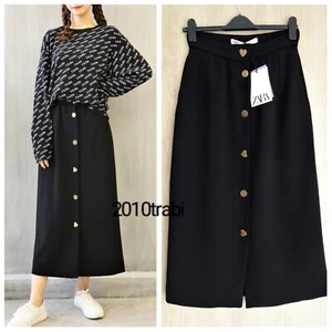 ZARA STUDIO COLLECTION BLACK MIDI SKIRT WITH CONTRASTING BUTTONS SIZE M UK 10 - Picture 1 of 12