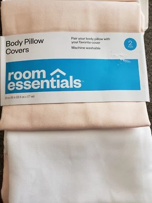 Two (2) Body Pillow Covers ~ Room Essentials ~  20" x 50" ~ 1-Pink/Gold~ 1-White - Image 1 of 3