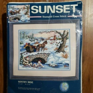 Puesta de sol punto de cruz paseo invernal caballo trineo paseo puesta de sol 13108 Navidad nieve - Imagen 1 de 4