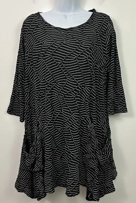 Удобная черно-белая текстурированная туника Langenlook с карманами стрейч размер средний США - Изображение 1 из 4