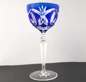 Wine Glass, Stemware Glas Flashed Glass Cobalt Blue Hand Cut Um 65937.3oz965 - Picture 1 of 13