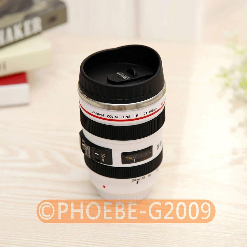White Caniam Lens 1:1 EF 24-105mm Coffee Mug Cup 5th Gen Gift Stainless Steel - Image 1 of 3