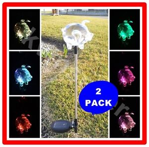 2 Pack Solar Acrylic Pig Garden Stake Pathway Lawn Led