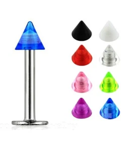 16G UV Spike Top Surgical Steel Labret Monroe Tragus Piercing 1/5"- 1/2" - Picture 1 of 2