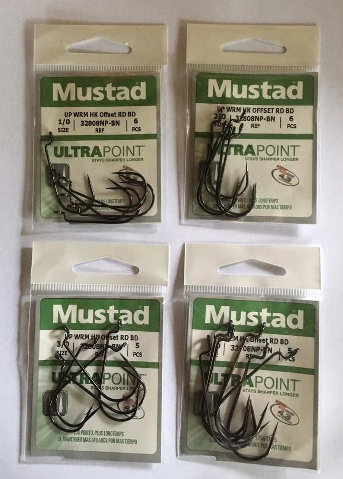 Gancho de gusano Mustad UP desplazado curva redonda 32808NP-BN elige un precio envío Foto 1 de 1