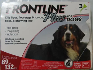 FRONTLINE PLUS DOGS 89-132 Lbs FLEA & TICK CONTROL 3 DOSES BRAND NEW, SEALED  - Picture 1 of 2