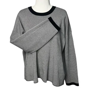 Eileen Fisher Pullover Tencel Strickpullover Sweater Damen M schwarz weiß gestreift - Bild 1 von 7