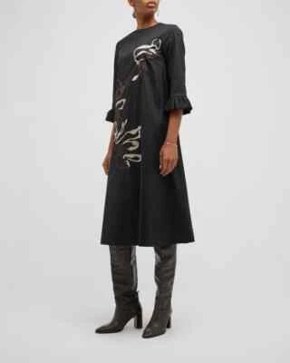 Vestido Midi Misook Negro Floral Bordado Algodón Popelina X-Pequeño $298 Foto 1 de 3