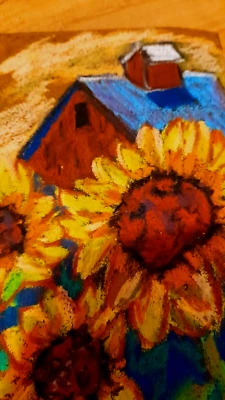 Pintura Original Girasoles Arte Floral Arte de Pared Casa Paisaje Agricultura Foto 1 de 3