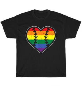 Baseball Heart Sport LGBTQ Rainbow Flag Gay Pride Ally T-Shirt Unisex Tee Gift - Picture 1 of 4