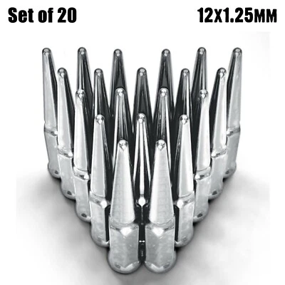 20 Spike Lug Nuts 12x1.25 fit Q50 Nissan Maxima GT-R Sylivia Subaru WRX Chrome - Image 1 of 4