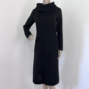 VTG Butte Knit S Small Black Wool Sheath Dress Funnel Neck Pockets Stretch 60S - Picture 1 of 16