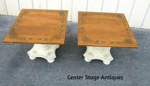 62813   PAIR  ETHAN ALLEN  Stenciled  Coffee Table Stands Cover
