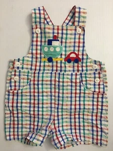 Florence Eiseman Gingham Romper Overall Toddler 18M Boat Car Classic (STAINED) - Picture 1 of 24