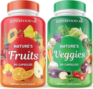 Superfood MD Fruits and Veggies Supplement - 90 Fruit and 90 Veggie Capsules - Picture 1 of 6