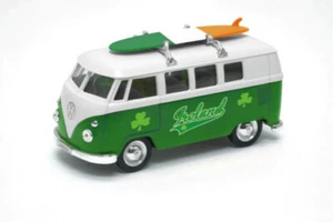Diecast Volkswagen 1963 T1 Bus Camper Van painted in Irish Tricolour Surfboard - Picture 1 of 5