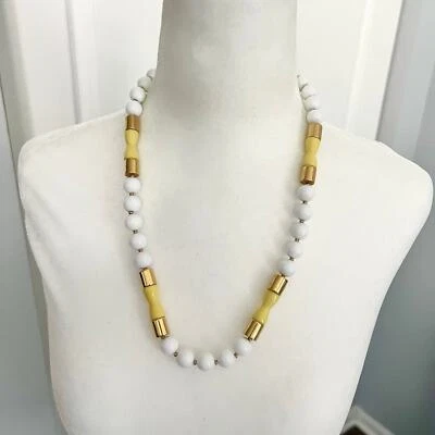 Collar Napier Vintage Amarillo, Blanco y Dorado Grueso Cuentas Foto 1 de 4