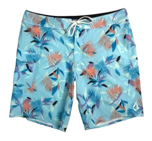 VOLCOM Swim Board Shorts Men's 36W Light Blue Purple Peach Fronds Tie Closure - Picture 1 of 7