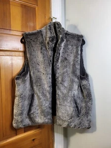 Cejon Faux Fur Open Vest Super Soft Feels Real Grey/Brown EUC Sz XL - Picture 1 of 9