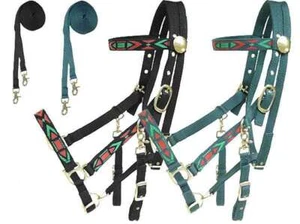 Combo de brida halter de nailon acolchada Derby con riendas superposición azteca - Imagen 1 de 6