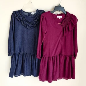 Cup Of Sweet Lot Of 2 Dresses Girls XL 14 Ruffle Blue, Burgundy Brand New w/ Tag - Picture 1 of 9