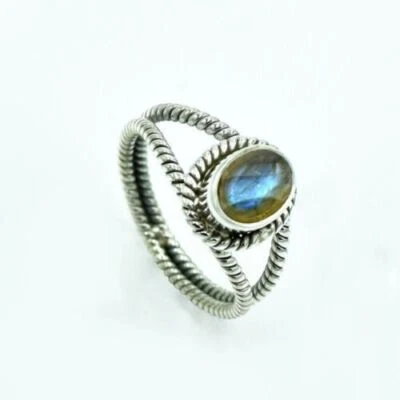 Brillante Pietra Labradorite 925 Argento Sterling Mano Anello Tutti Misura S-41 - Immagine 1 di 4