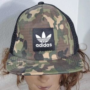 Adidas Snapback Trucker Hat Camouflage One Size Embroidered Trefoil Mesh Back - Picture 1 of 11