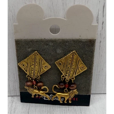 Disney Store Lion King Tribal Look Vintage Post Earrings Mufasa Samba Beads Gold - Image 1 of 4