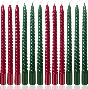 10 Inch Spiral Taper Candles Set for Christmas, 6 Green and 6 Burgundy Unscen... - Picture 1 of 9