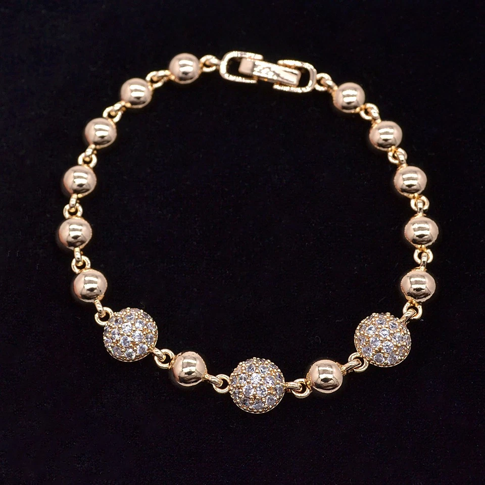 Pulsera con dijes redondos completos de topacio transparente de moda de oro amarillo de 18 quilates para mujer Foto 1 de 1