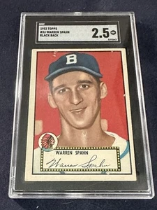 1952 Topps - Warren Spahn #33 Black Back SGC Grade 2.5 - Picture 1 of 2