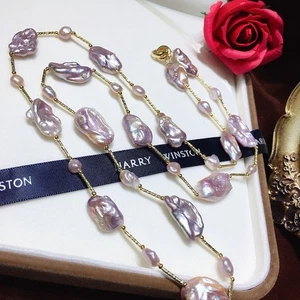 Collar de perlas 6-14 mm barroco natural rosa morado - Imagen 1 de 6