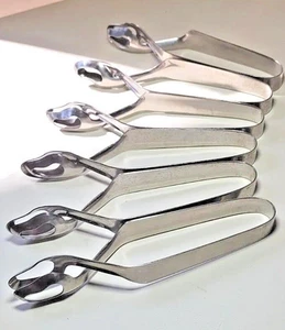 INOX set 6 ESCARGOT-SNAIL TONGS-HOLDERS 18/10 Stainless Steel-Made in Italy-VTG - Picture 1 of 4