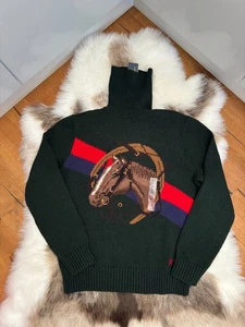 Polo Ralph Lauren Green Cotton Horse Equestrian Cotton Roll Neck Jumper L Large - Picture 1 of 23