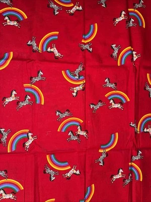 Cranston VIP Screen Print Red Rainbow & Zebras 31" Cotton Fabric Old Stock - Image 1 of 3
