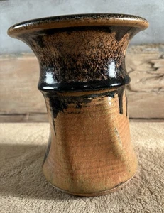 Studio Art Pottery Vase Drip Glaze Brown Rustic 7” Handmade Vintage Rare - Picture 1 of 9
