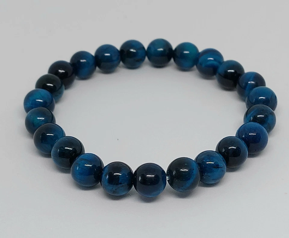 Modeschmuck Armband Naturstein Perlen Blaues Tigerauge  - Bild 1 von 4