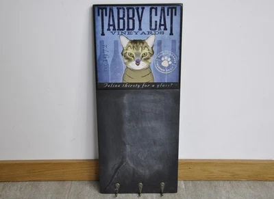 Cat Themed Hanging Chalkboard Kitchen Office Message Memo Black Board & Hooks - Image 1 of 4