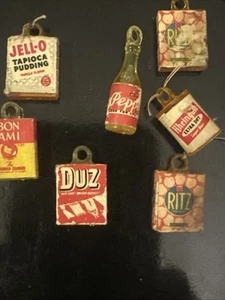 Vintage Food Detergent Beer Crackers Pudding Dr Pepper Cracker Jack Prizes Charm - Picture 1 of 9