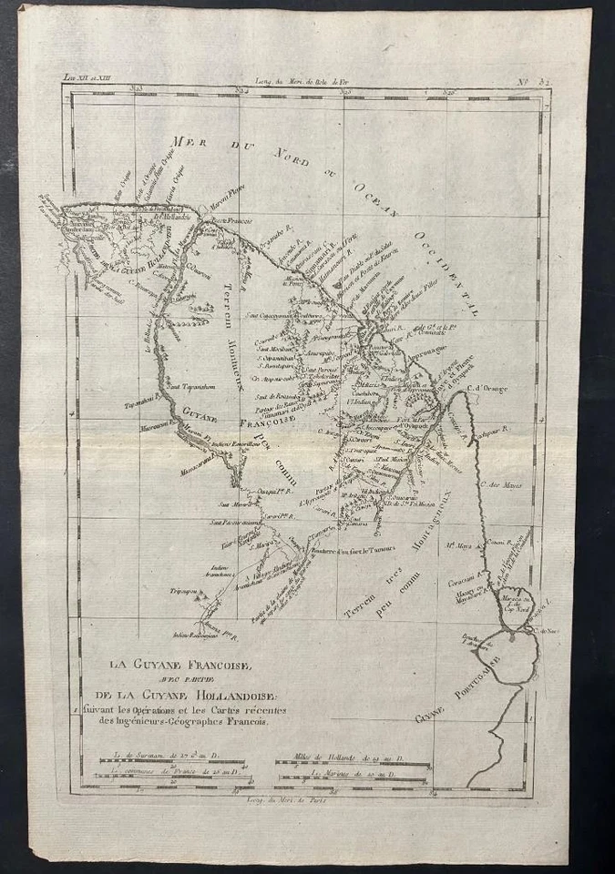 ГАЯНА СУРИНАМ ЮЖНАЯ АМЕРИКА 1780 БОНН И РЕЙНАЛЬ АНТИКВАРНАЯ МЕДНАЯ ГРАВИРОВАННАЯ КАРТА - Изображение 1 из 1