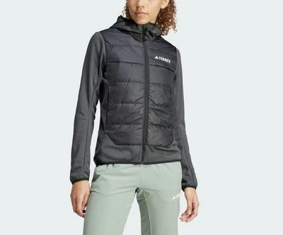 120美元阿迪达斯女式TERREX多混合绝缘连帽夹克XS黑色IR7882 — 第 1/4 张图片