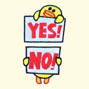 YES! NO! 2 PC SET CUTE DUCK CHICK FUN KID CLOTHES FUNNY APPLIQUE IRON ON PATCH - Picture 1 of 5