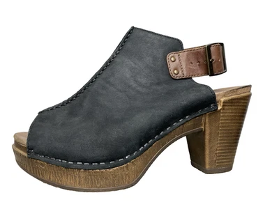 Dansko Women's 37 US 6.5 7 Reggie Peep-Toe Bootie Black Leather Heeled Slingback - Image 1 of 4