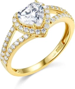 Anello di fidanzamento promessa matrimonio promessa matrimonio Halo 1,90 carati a forma di cuore alone massiccio oro giallo 14K - Foto 1 di 4