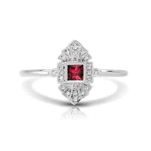 0.15 Ct Ruby & Lab Grown CVD Diamond Bezel Ring 18K Solid White Gold - Picture 1 of 3