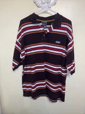 Винтажная мужская рубашка-поло Avirex с коротким рукавом коричневая красная в полоску хлопок размер XL - Изображение 1 из 4