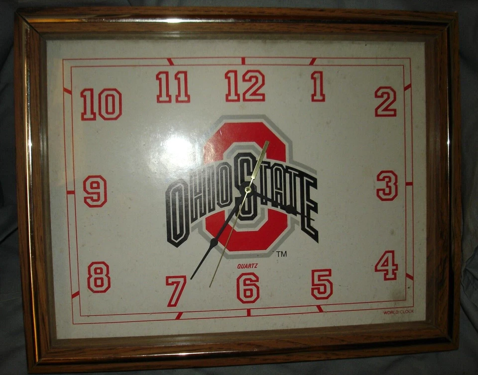 Ohio State University Quartz Wall Clock Glass with Wood Frame World Clock - Image 1 of 3